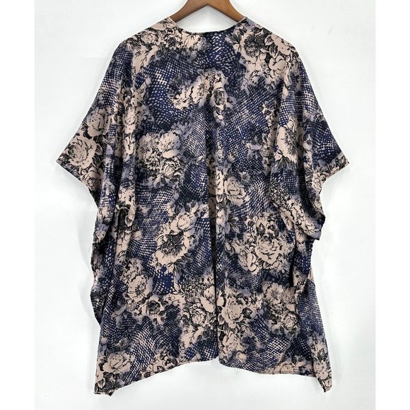 Kirious Kimono Top Womens Open Short Sleeve Lightweight Floral Beige, Blue S/M - Picture 2 of 9